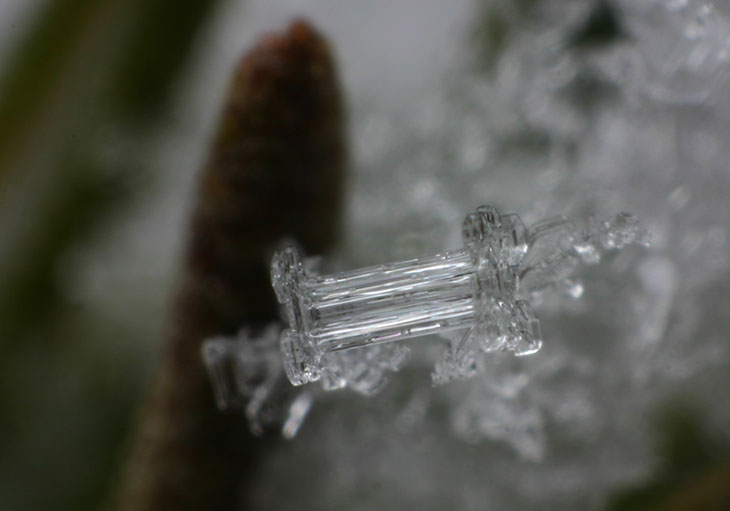 ice column bookended with classic snowflakes