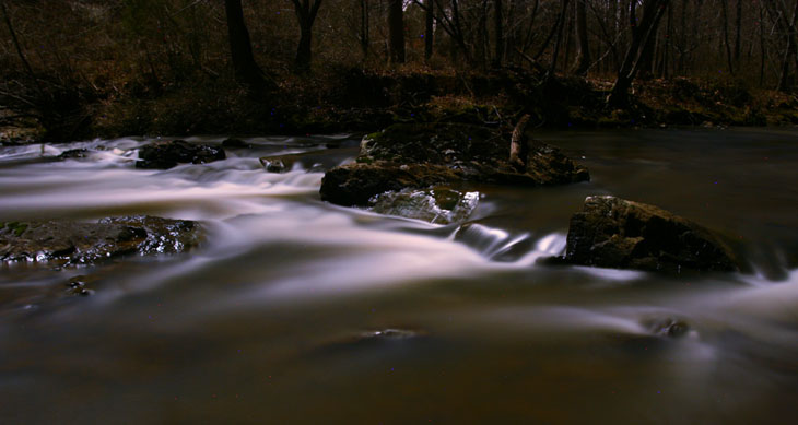 time exposure on Eno River by moonlight