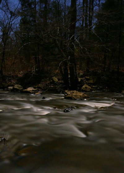 time exposure on Eno River under moonlight