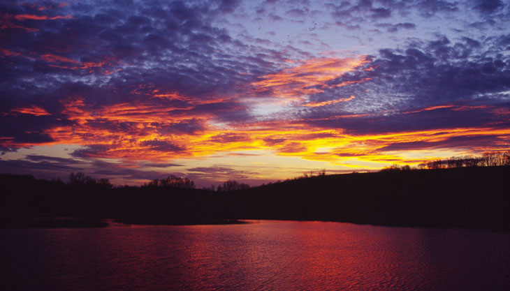 sunset over small lake in Weedsport, NY