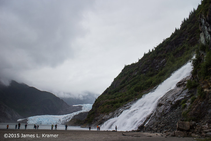 cascade alongside Mendenhall Glacier