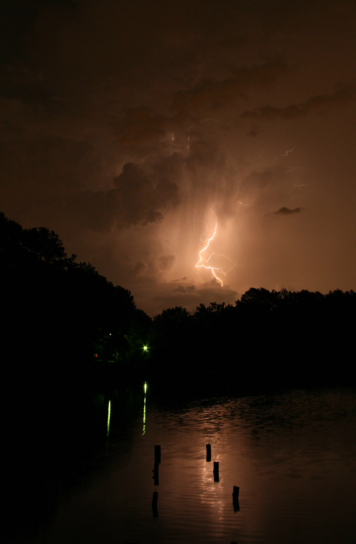 Lightning over pond