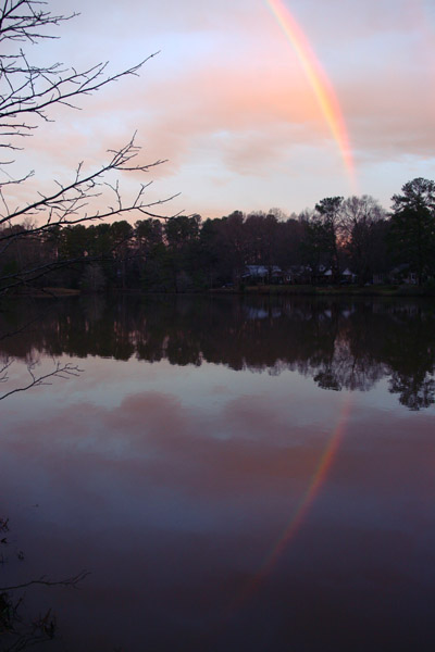 christmas rainbow over pond
