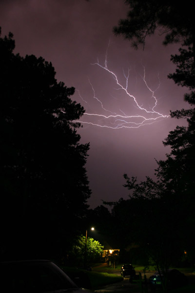 lightning bolt across sky from front porch