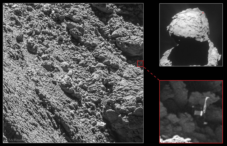 Images of Philae lander on Comet C67/P Churyumov-Gerasimenko.