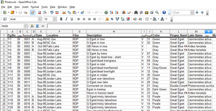 Sample of Open Office database spreadsheet