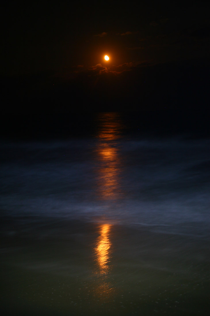 gibbous moon over clouds and surf, North Topsail Beach