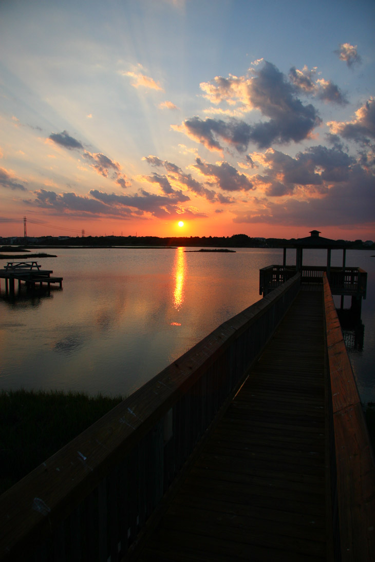 sunset and gazebo on inlet, North Topsail Beach NC