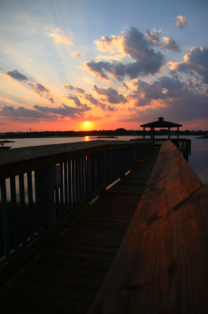 sunset and gazebo on inlet, North Topsail Beach NC