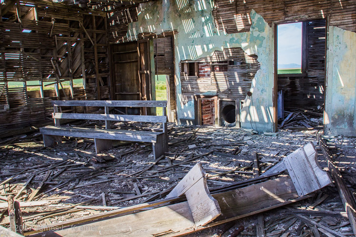 interior of decrepit one-room schoolhouse in Denton Montana by James L. Kramer