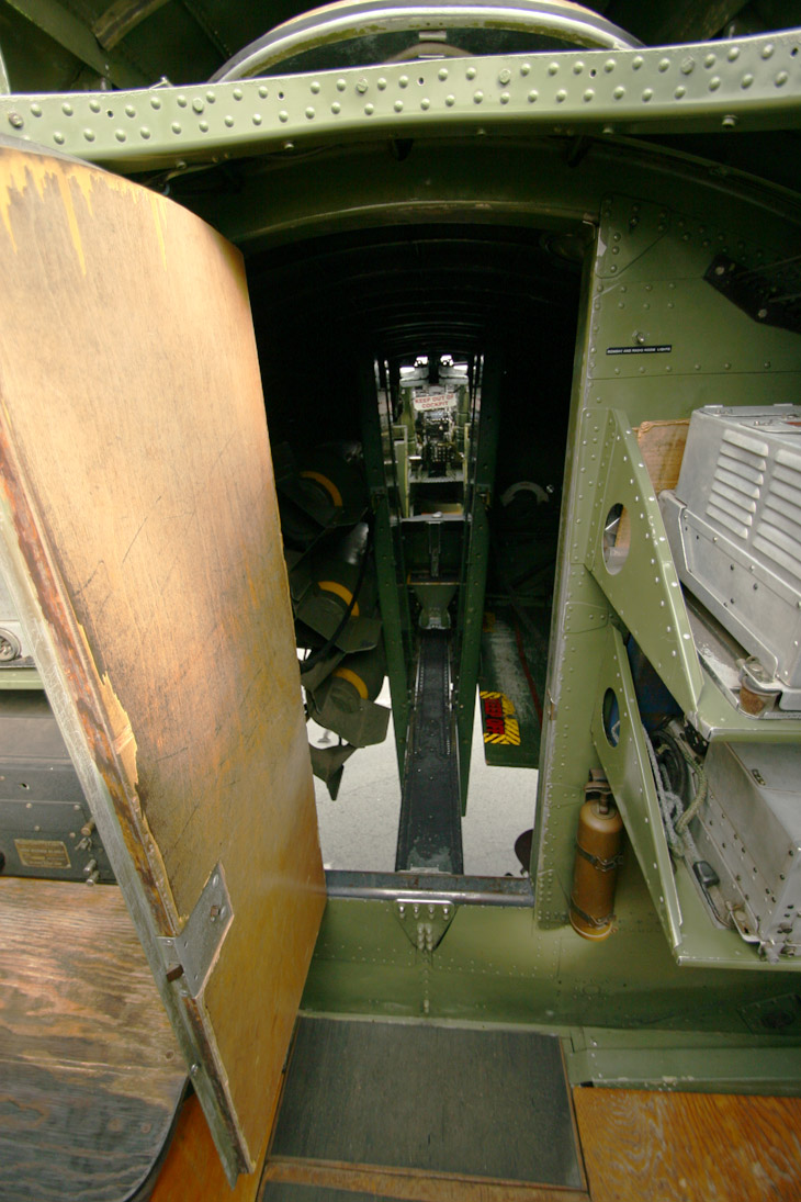 view of Collings Foundation's B-17G "909" bomb bay from radio operator's station