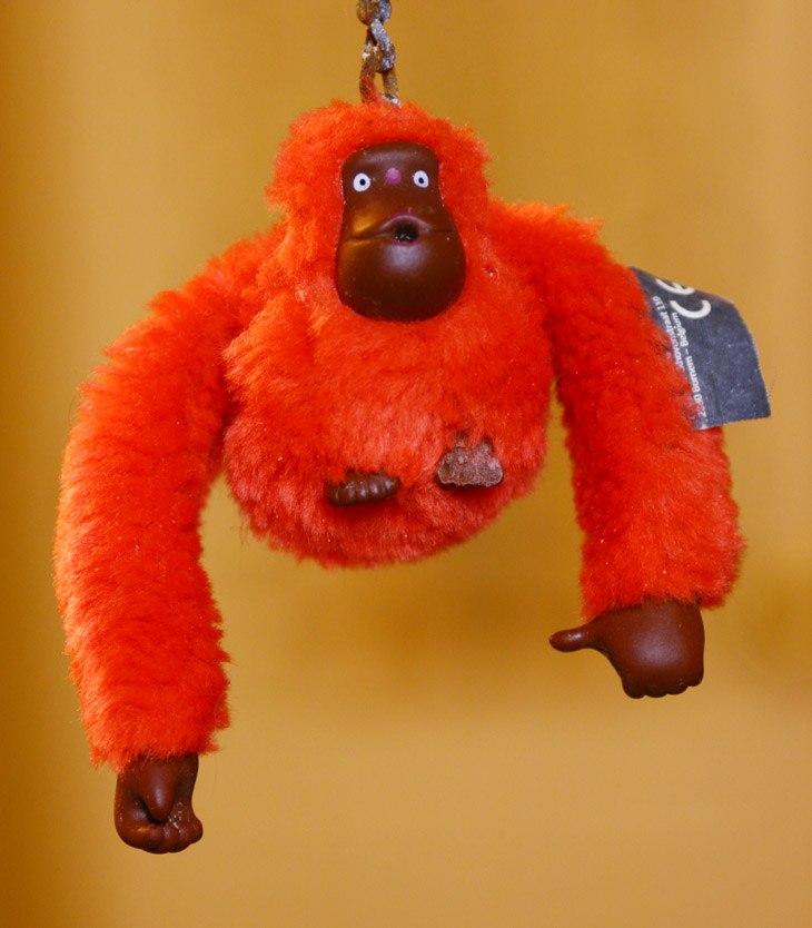 little toy orangutan with bindi