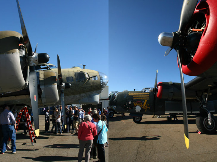composite of Collings Foundation's B-17G Flying Fortress "909" and B-24J Liberator "Witchcraft" nose to nose