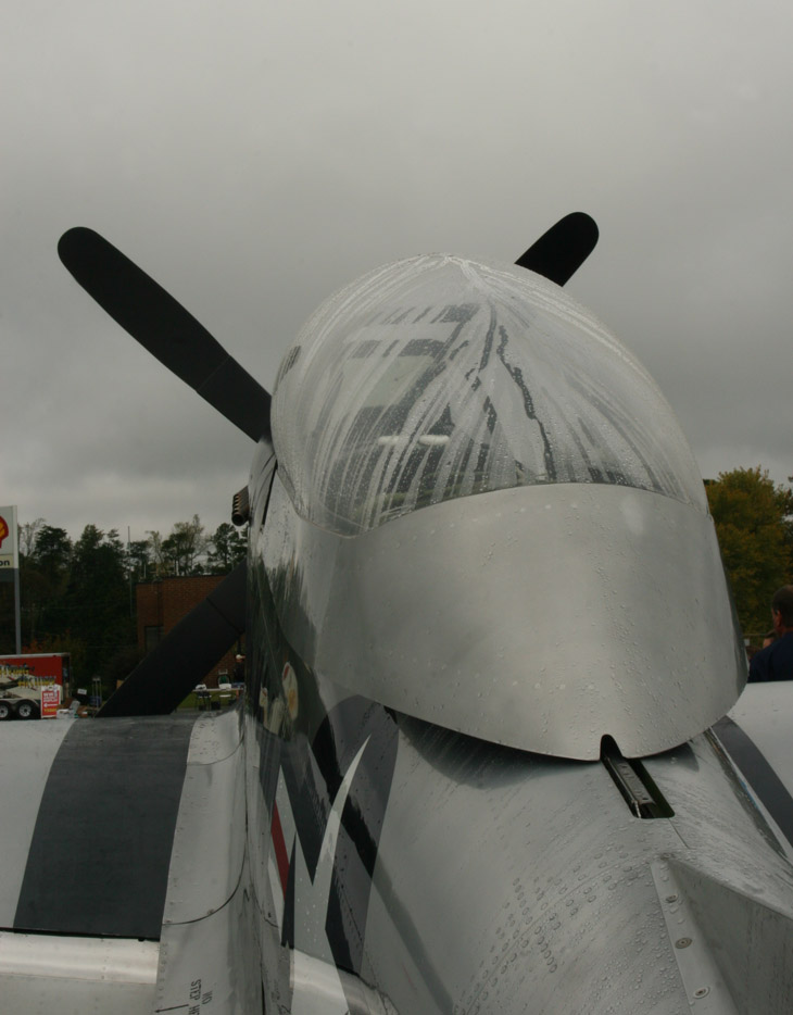 rain and condensation on canopy of Collings Foundation's TF-51D "Toulouse Nuts"