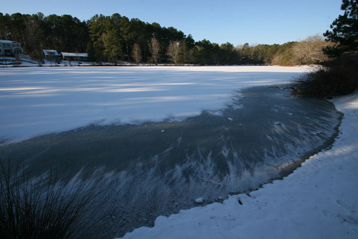 ice and snow on local pond