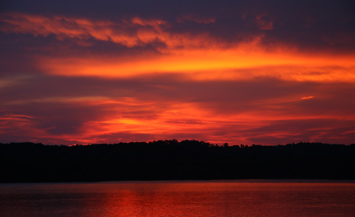 moody sunset sky over Jordan lake