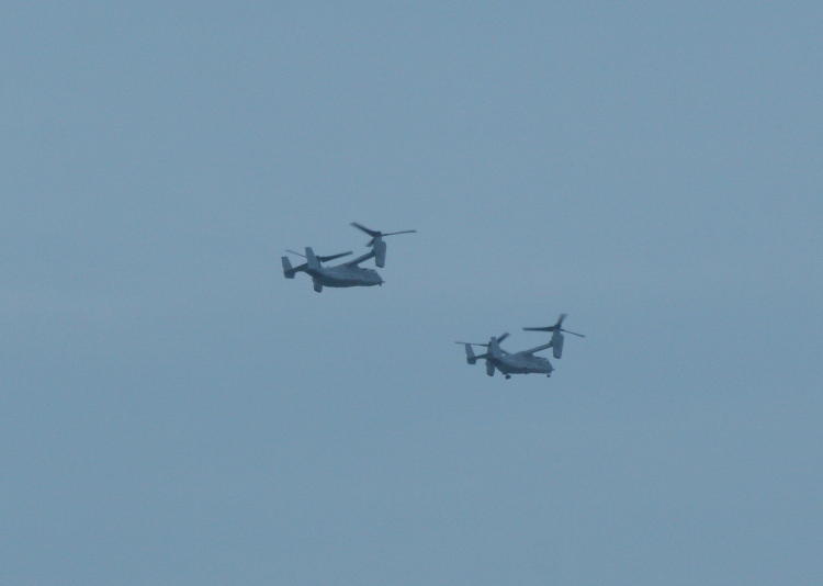 pair of V-22 Osprey departing airstrip