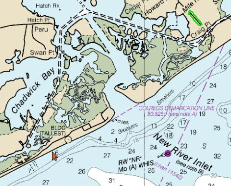 plot of buoy in New River Inlet, North Topsail Beach NC