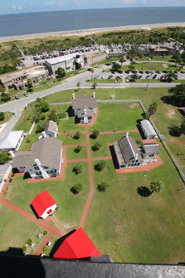 view from Tybee Island light showing park buildings and fort