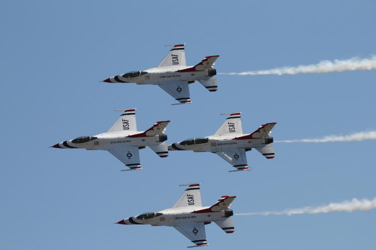 USAF Air Demonstration Squadron Thunderbirds during low-level formation roll