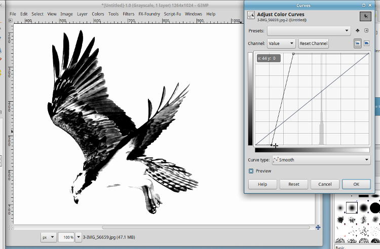 adjusting for extreme contrast in GIMP