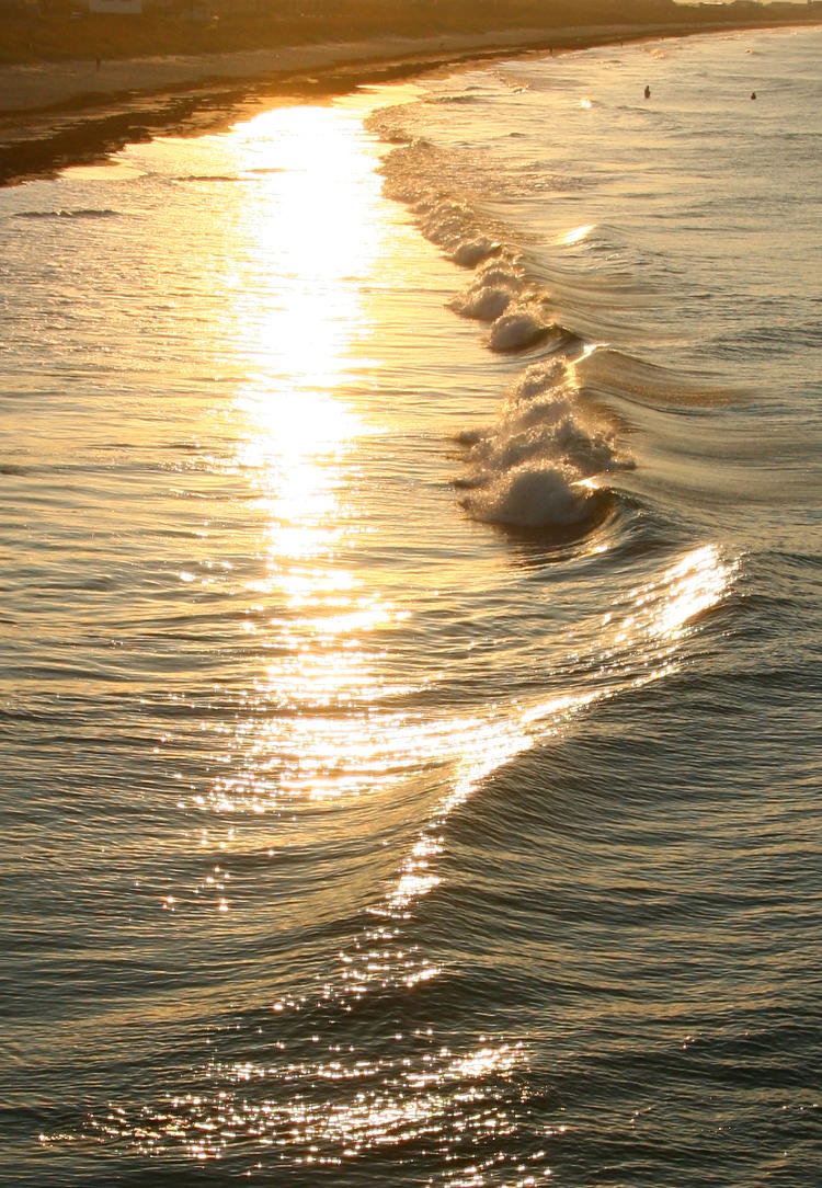 glitter trail and breakers at sunrise from Yaupon Beach Fishing Pier, Oak Island NC