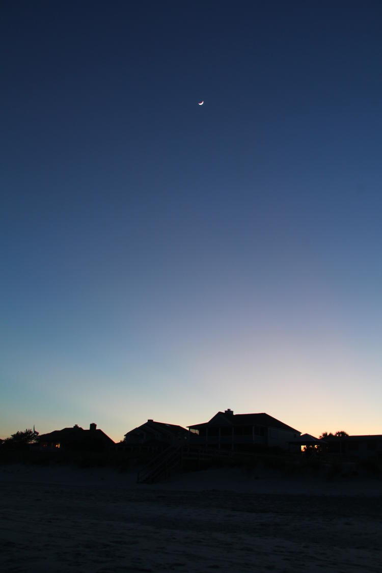 crescent moon at dusk