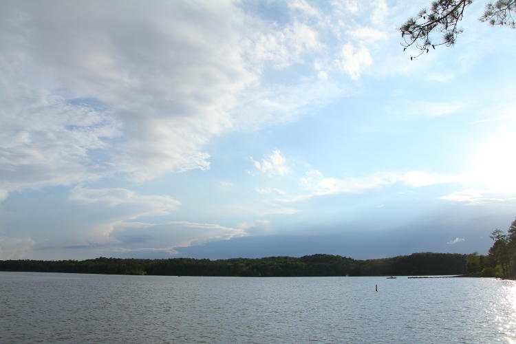 partly cloudy conditions over Jordan Lake