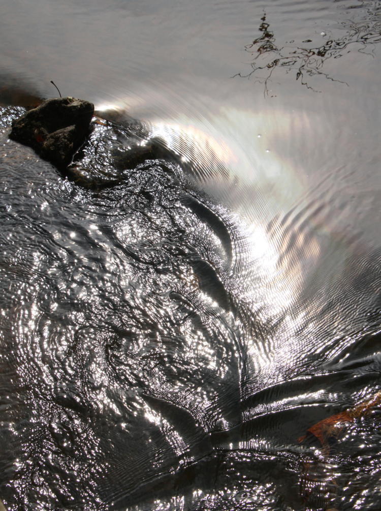 ripples around rocks showing faint iridescence