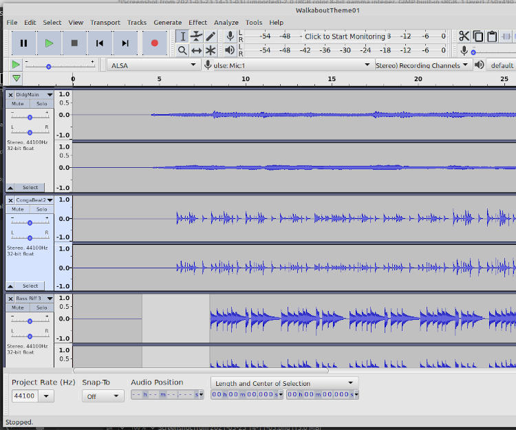 screenshot of Audacity files for Walkabout Theme 01
