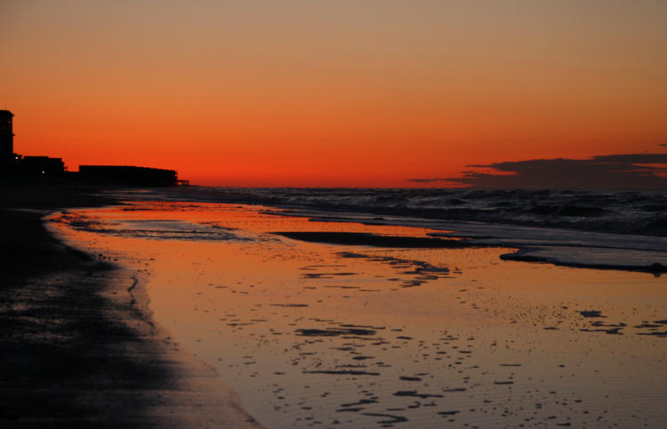 red sky before sunrise on North Topsail Beach, NC