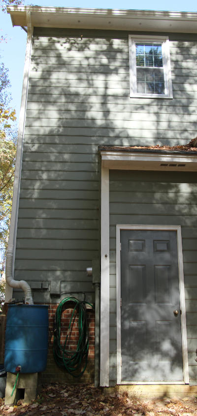side of house showing distance and path of fall