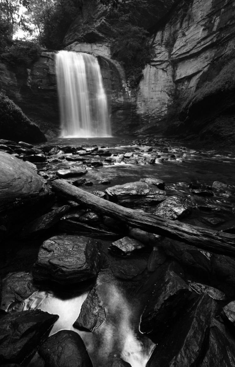 Looking Glass Falls in combined channel monochrome