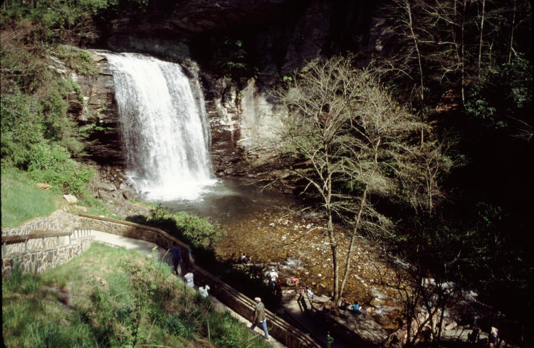 wide view of Looking Glass Falls, Brevard NC from roadside