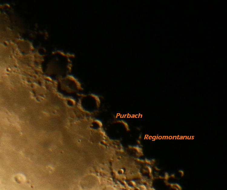 sunset on Purbach and Regiomantus craters on the moon