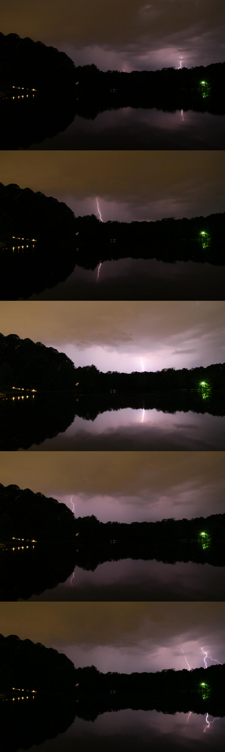 five sequential frames all showing distinct lightning bolts