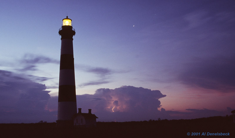 lightning behind Bodie Island lighthouse