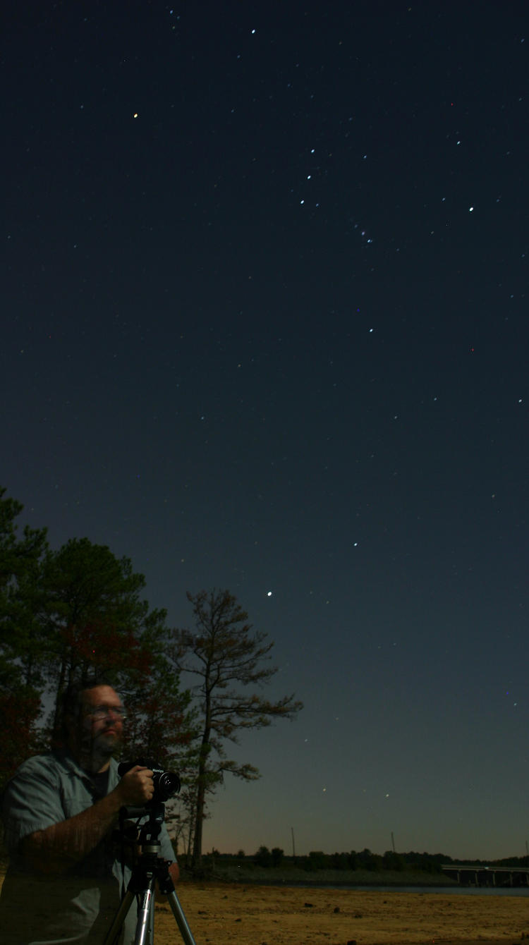 night exposure moonlit self-portrait with Orion
