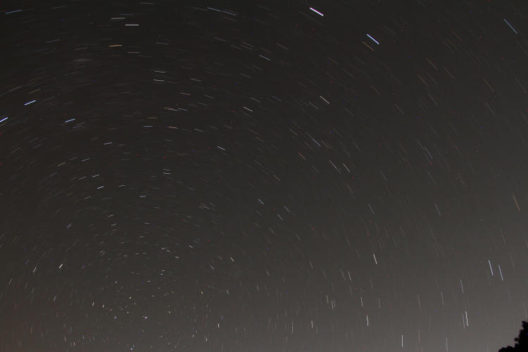 ten-minute time exposure of night sky pinned to Polaris