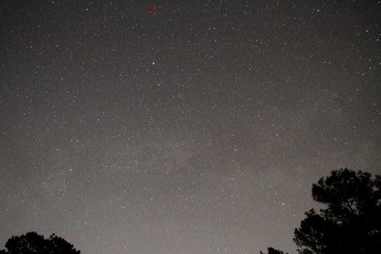 full frame night sky image to northeast showing Vega and HD 162826 marked