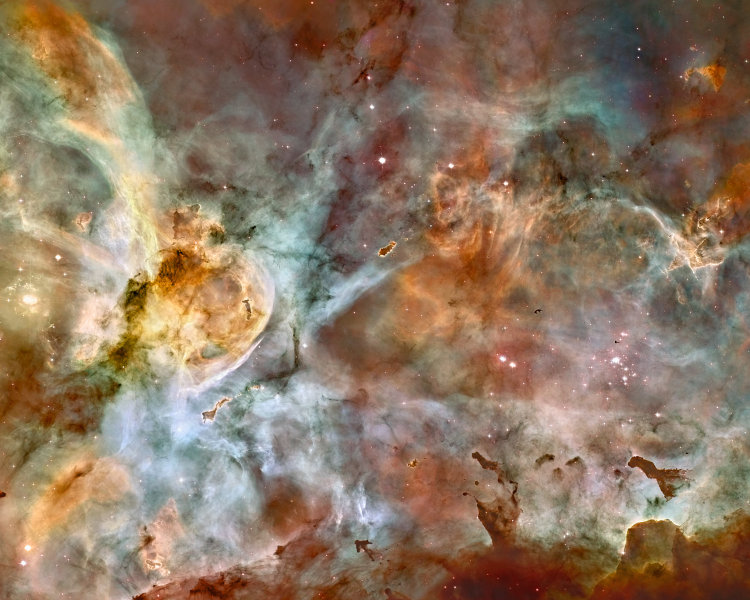 Carina Nebula NGC 3372 photographed by Hubble Space Telescope, courtesy of NSAS/esa