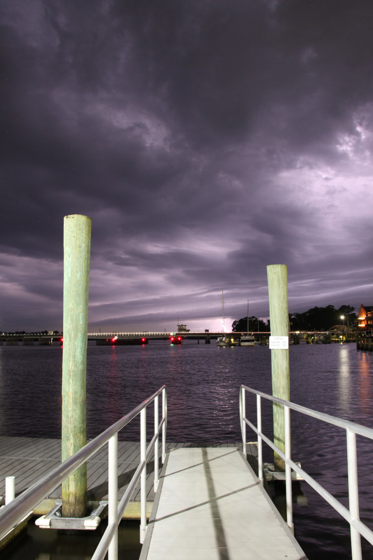 view down onto small dock with successful strike visible