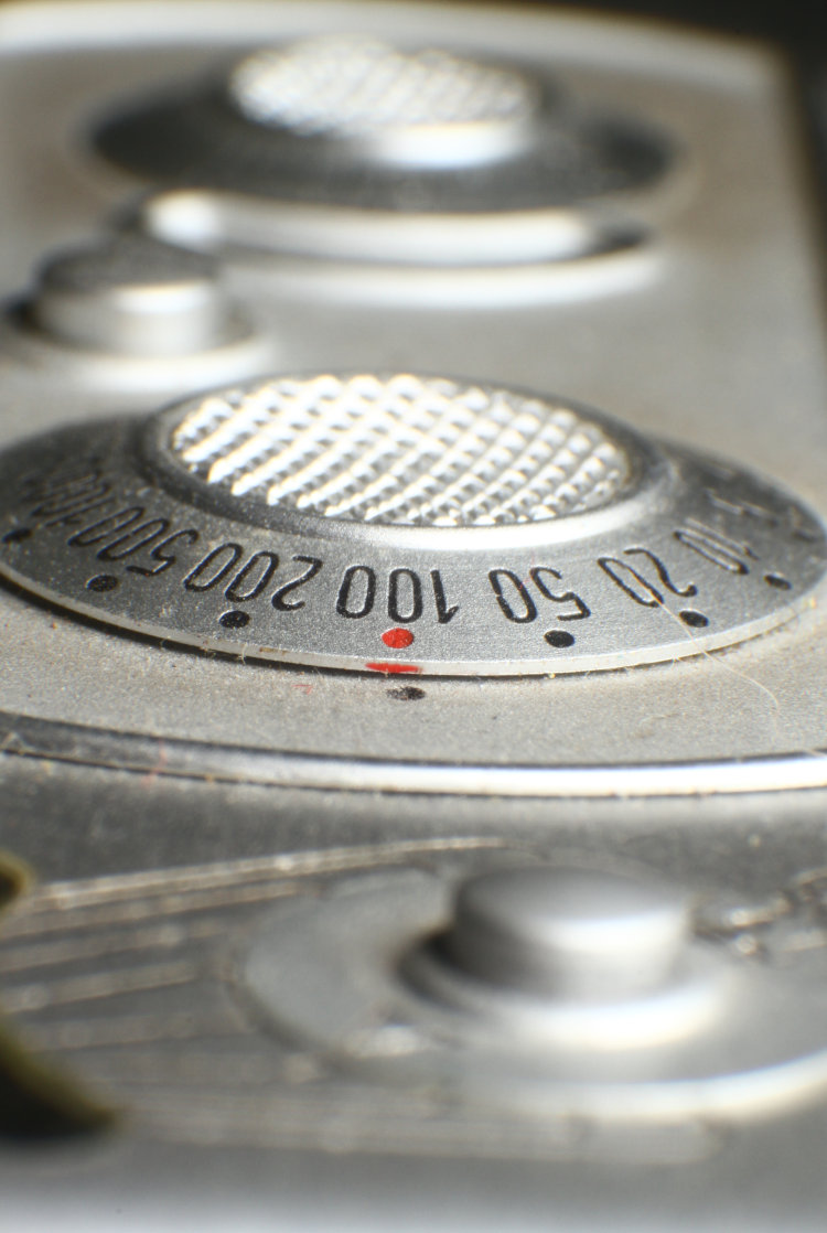 closeup of top panel of Minox subminiature camera