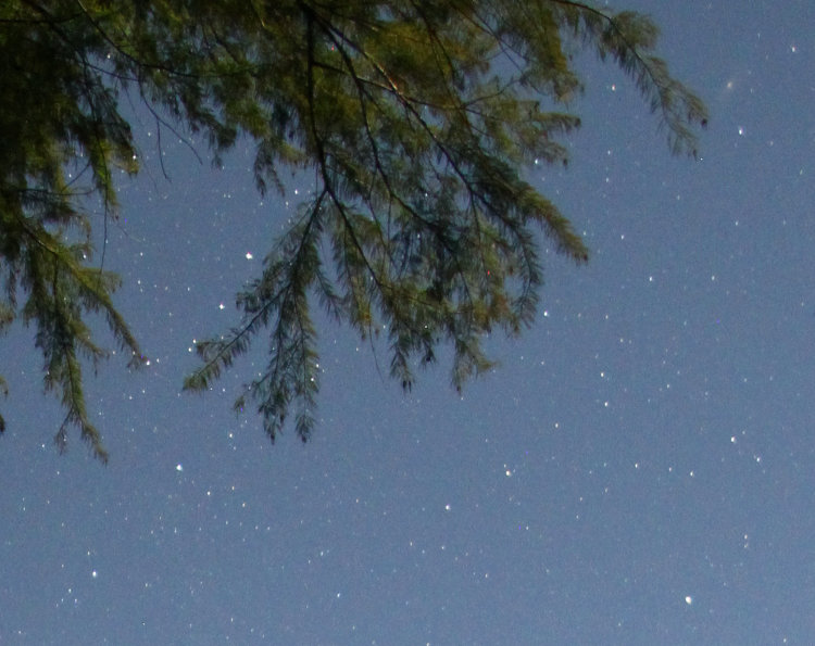inset of previous image, showing most of constellation Cassiopeia and a faint hint of M31 Andromeda galaxy.