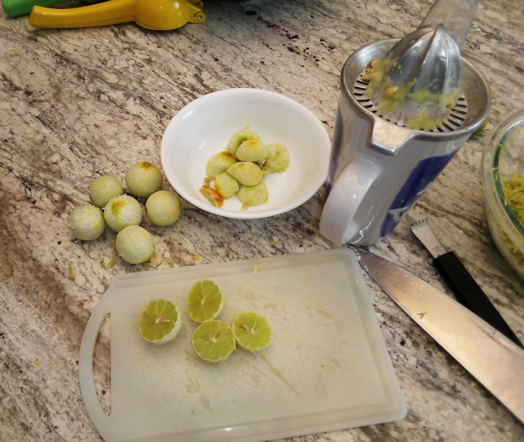 collection of zested Key limes Citrus × aurantiifolia now being juiced