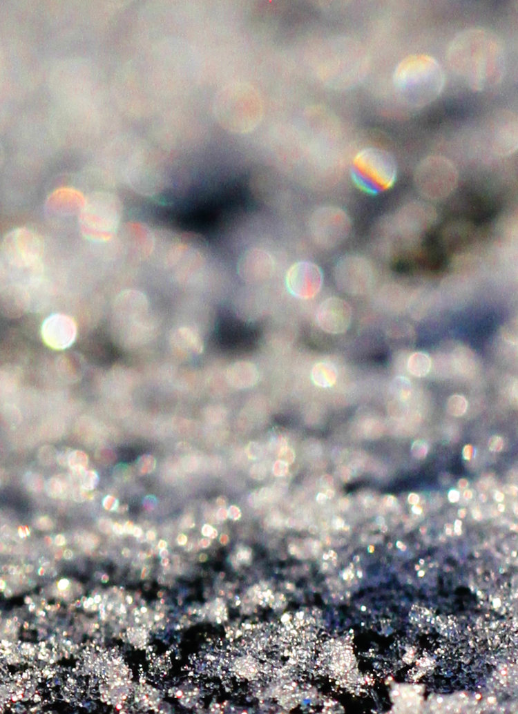 extreme closeup of snow with short depth-of-field and some refraction visible