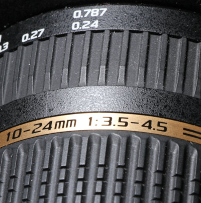 aperture listing on barrel of Tamron 10-24 3.5-4.5 lens