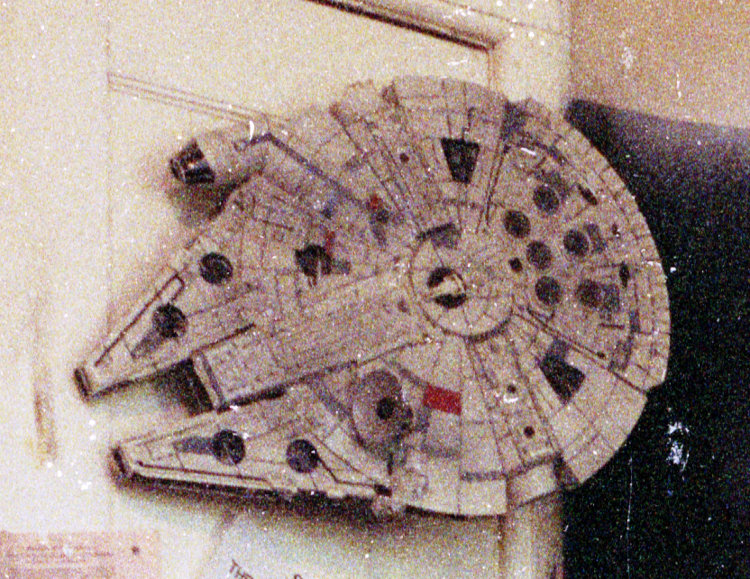 grainy inset from old negative of Millennium Falcon model kit from late '80s