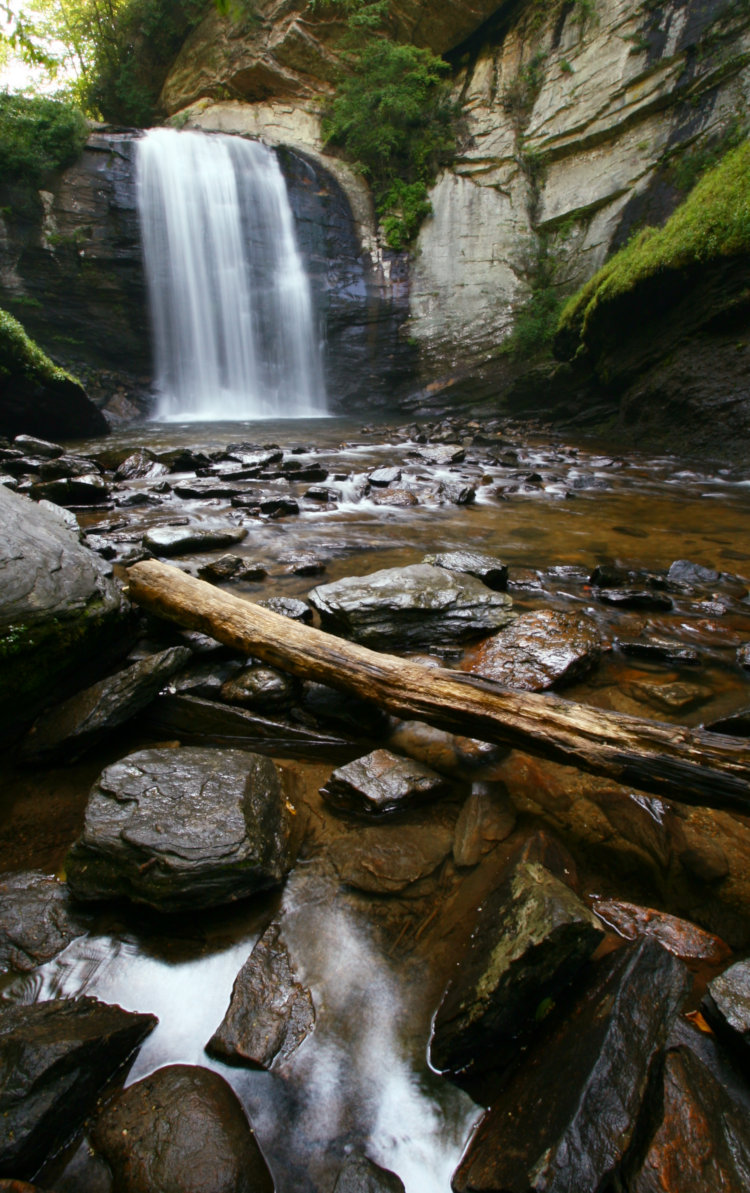 deep vertical time exposure of Looking Glass falls and waterway, GA