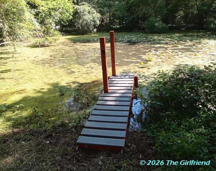 kayak dock now in place within the pond, photo by The Girlfriend